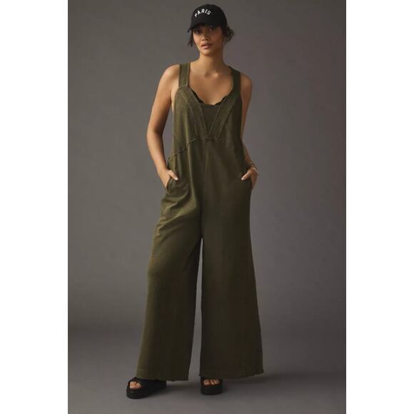 Daily Practice Jumpsuit Large Petite The Palmra Wide Leg Green Boho Overalls - Picture 1 of 15